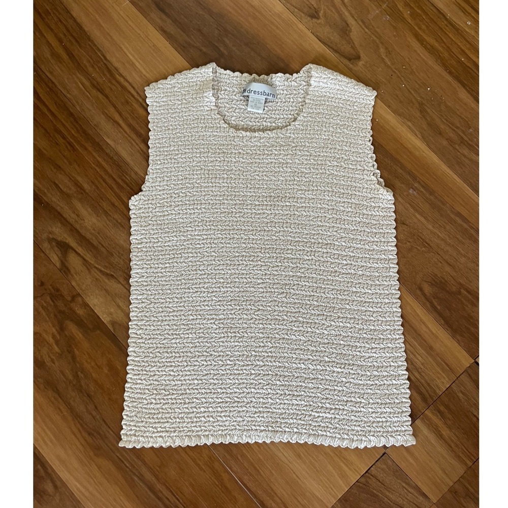 Vintage Dressbarn Cream Popcorn Knit Sleeveless Top 90s Y2K Neutral Goth chic XL